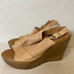 Barbara Barbieri Wedge Sandals 9M Pink-Beige Slingback Peep Toe Leather